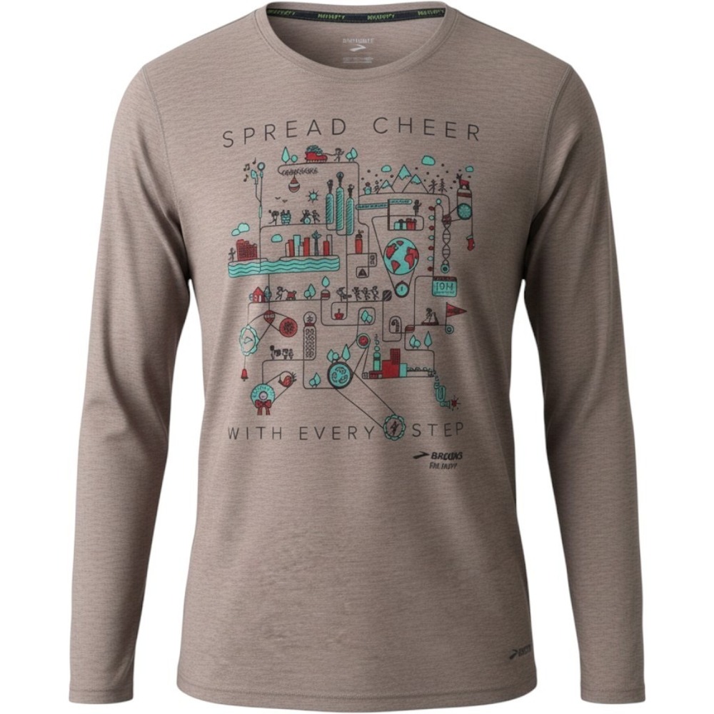 Brooks Womens Spread Cheer with Every Step Christmas Running Shirt Gray L 211175